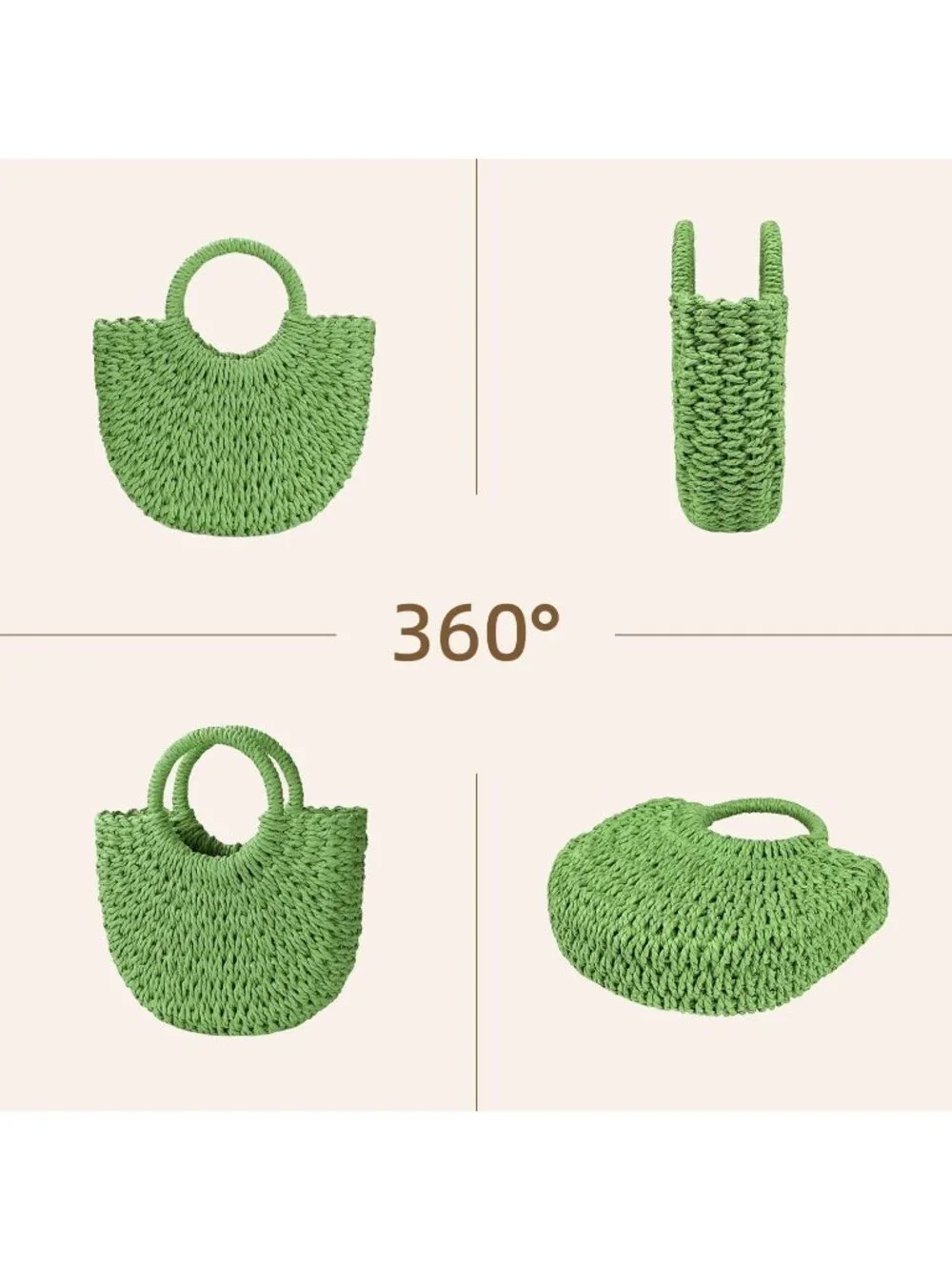 Women's Green Summer Beach Tote Purse Raffia Woven Crossbody Shoulder Bags - Picture 5 of 7